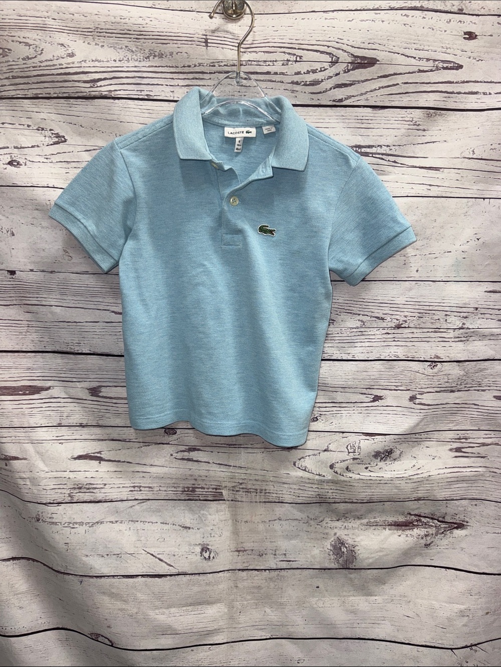 Lacoste Kids Pale Blue Piqué Polo with Crocodile Logo Size 6